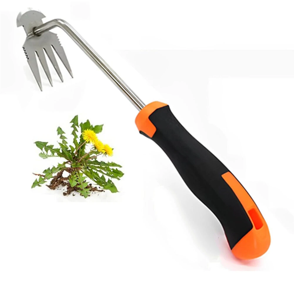 Manganese Steel Hand Weeder - 4-Tooth Dual Purpose Tool with Rubber Handle