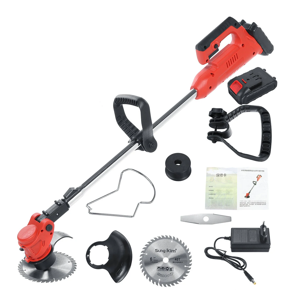 21V Red Electric Lawn Mower - Cordless with Lithium Battery - Garden Trimming Tool