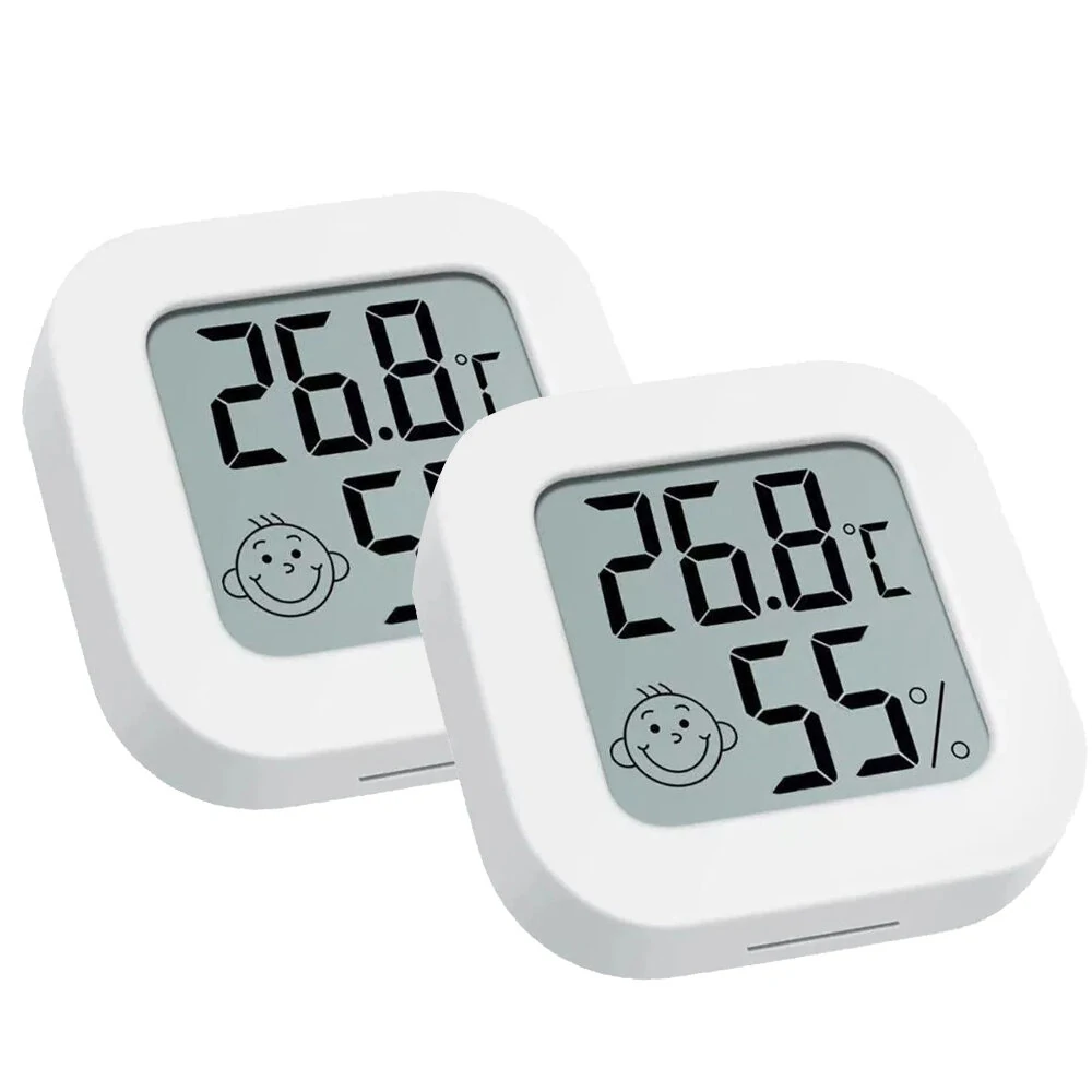 2Pcs Digital LCD Thermometer Hygrometer - Temperature Humidity Meter with Comfort Indicator