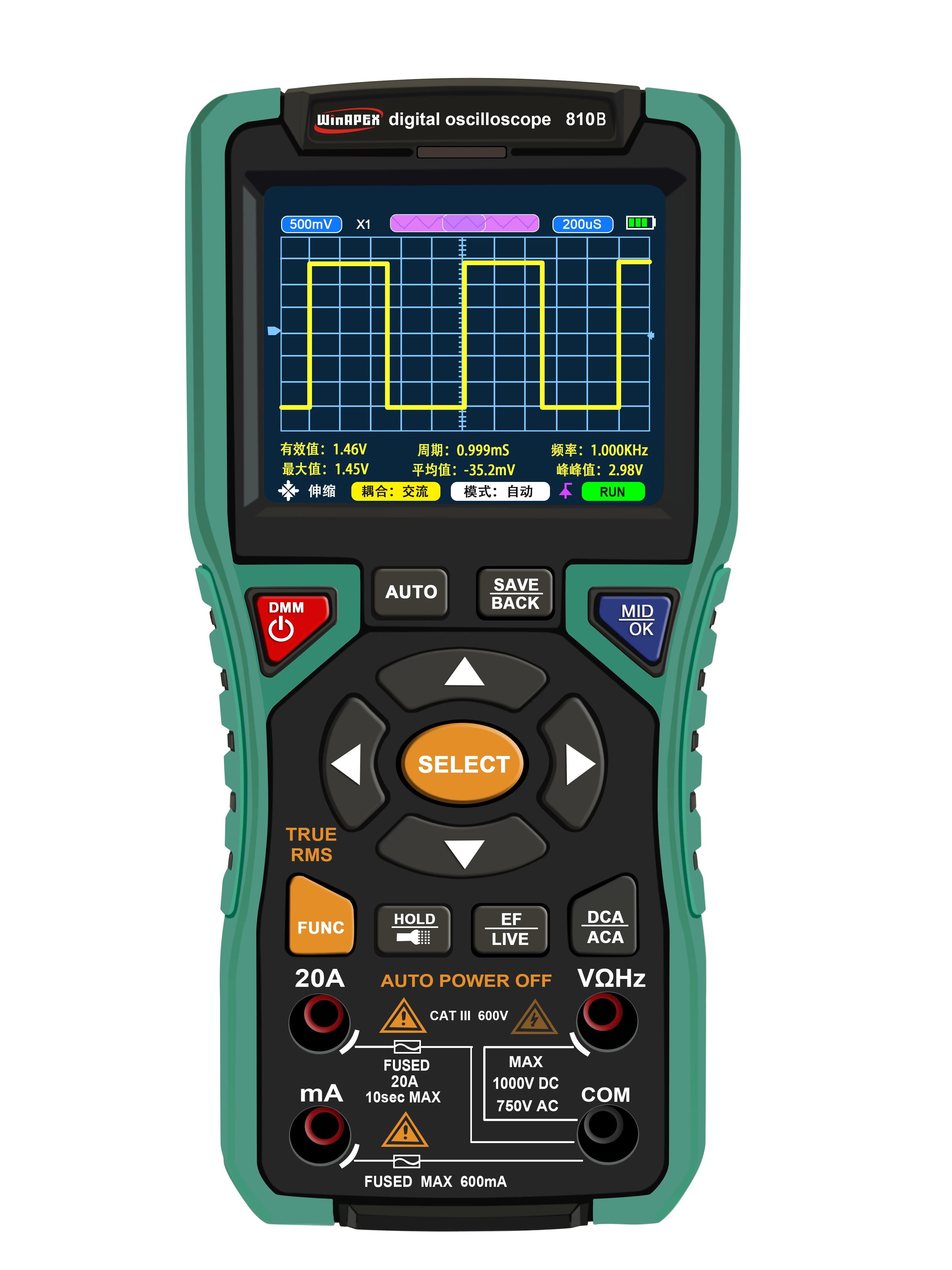 WINAPEX 810B Digital Oscilloscope Multimeter - 10MHz 2-in-1 Scope DMM ±400V Protection