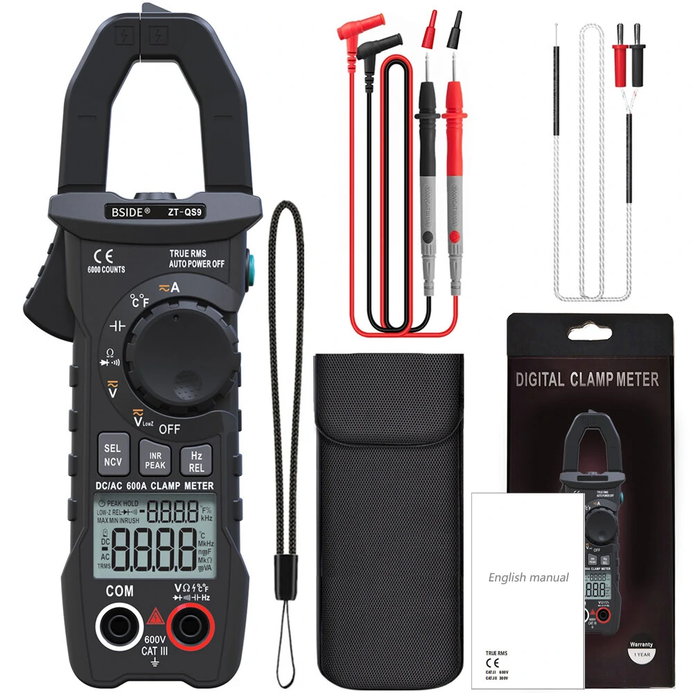 BSIDE ZT-QS9 Digital Clamp Meter - 600A True RMS, NCV, Auto-Ranging Multimeter