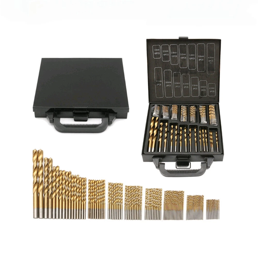 99Pcs High-speed Steel Titanium Drill Bit Set | 1.5-10mm Straight Shank | Metal Box