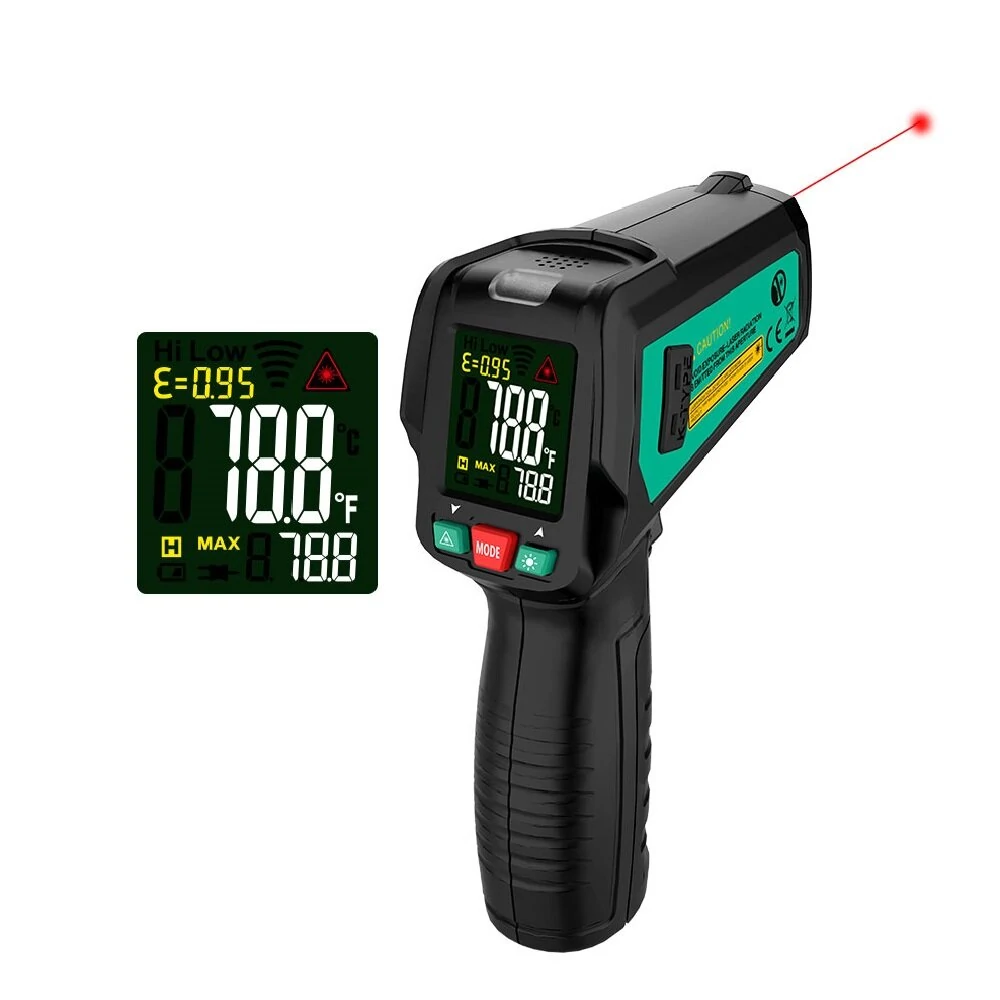 FUYI Non-Contact Infrared Thermometer | -50 to 580°C Laser Gun with K-Type Probe