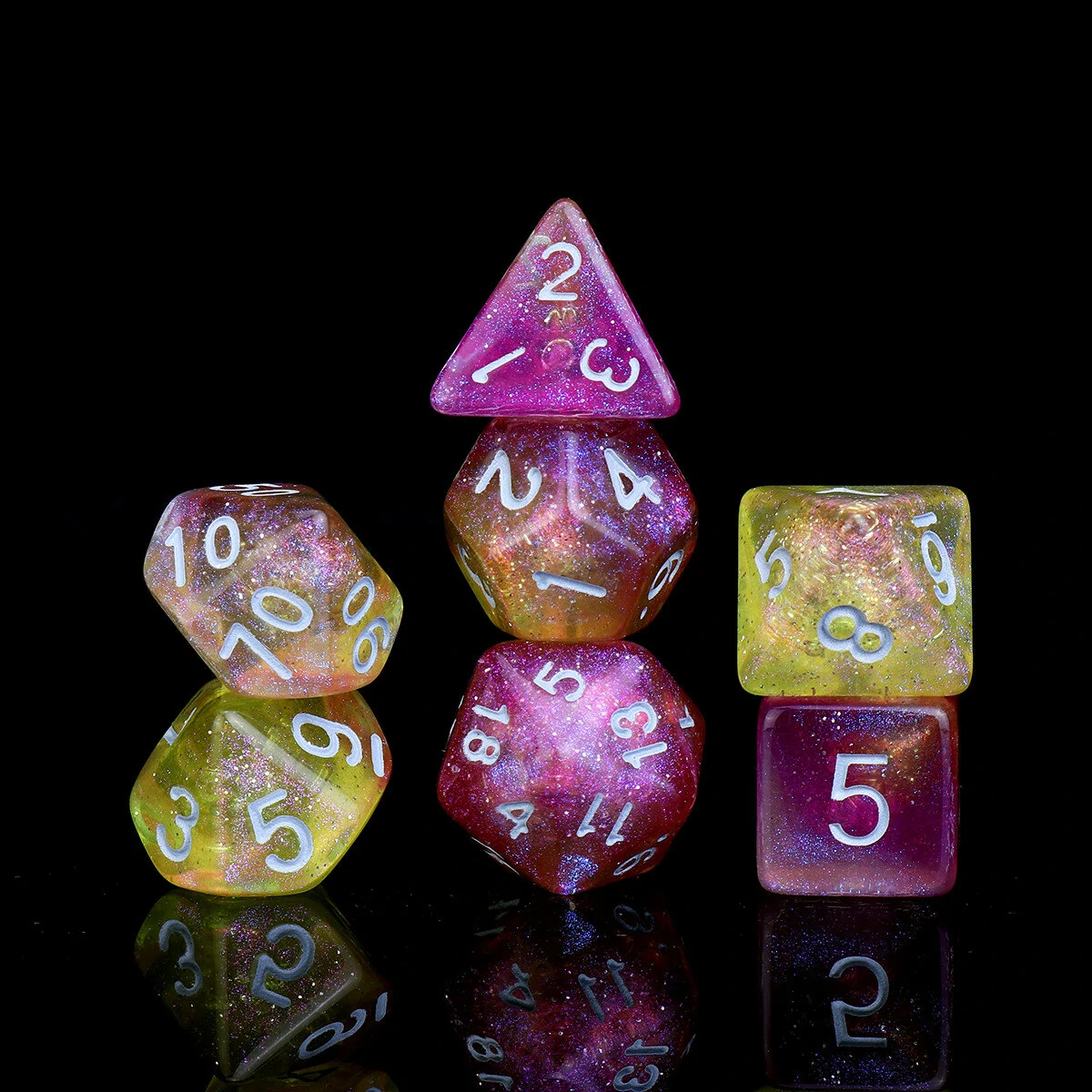7Pcs Glitter Polyhedral Dice Set - Clear Resin D&D RPG Table Game Gift