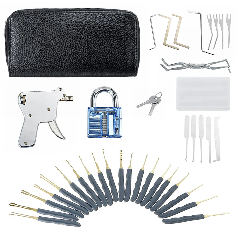Lock Picks Set with Key Extractor Tool - Transparent Practice Padlock for Locksmith Skill