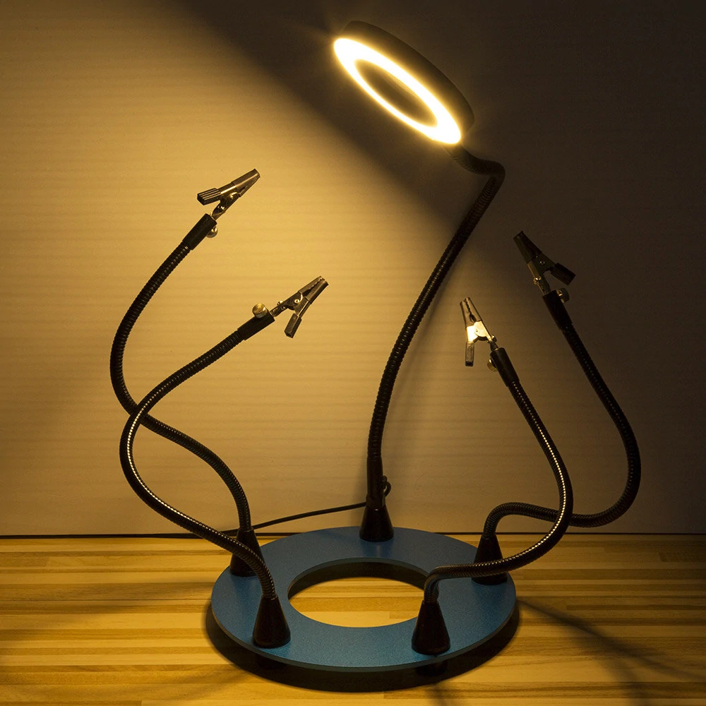 Third Hand Soldering Station - PCB Repair Fixture with 3X Magnifying Glass & USB LED Light