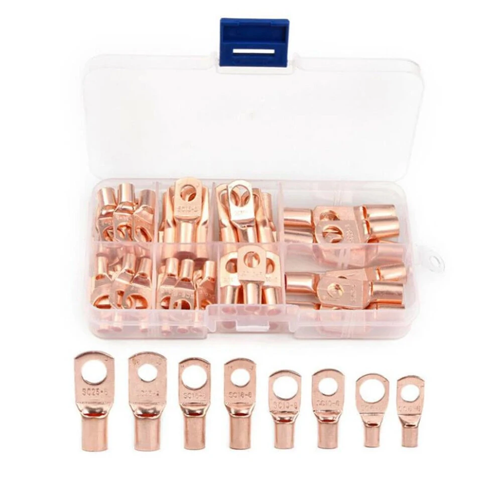 60pcs SC6-25 Copper Ring Terminals | Bare Cable Crimp Connectors Kit