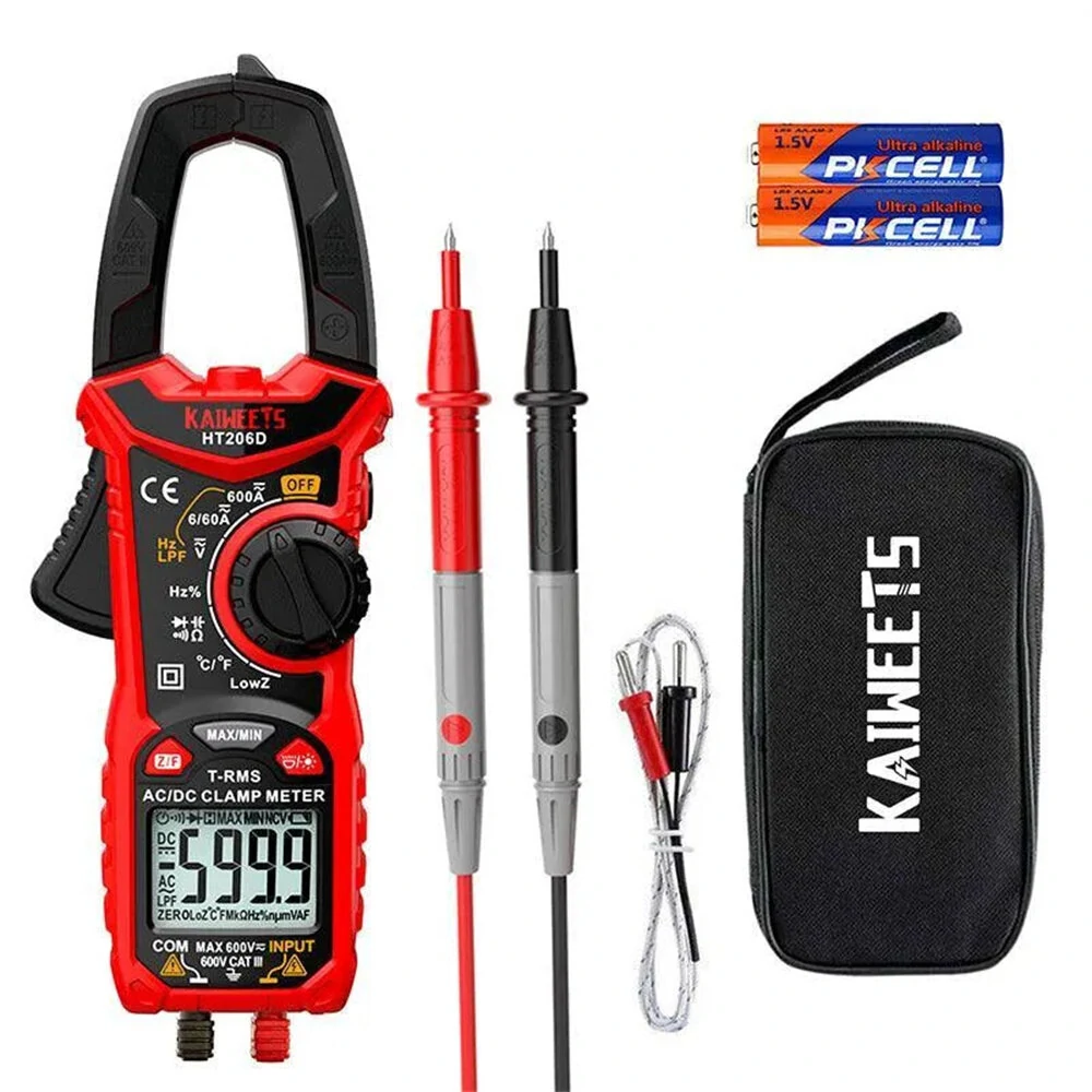 KAIWEETS HT206D Digital Clamp Meter - True RMS 6000 Counts AC/DC Voltage Tester