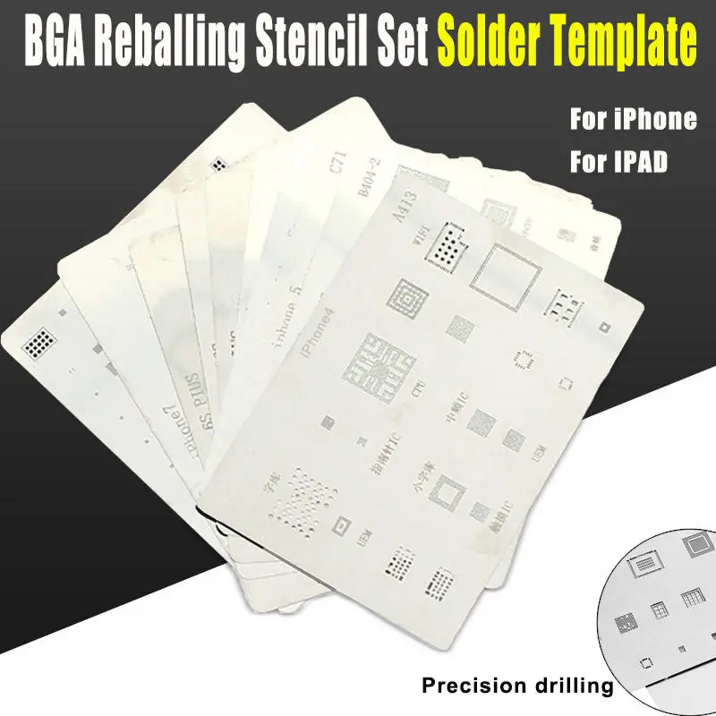 IC Chip BGA Reballing Stencil Kit - 16Pcs Set for iPhone X 8 7 6s 6 Plus 5S iPad