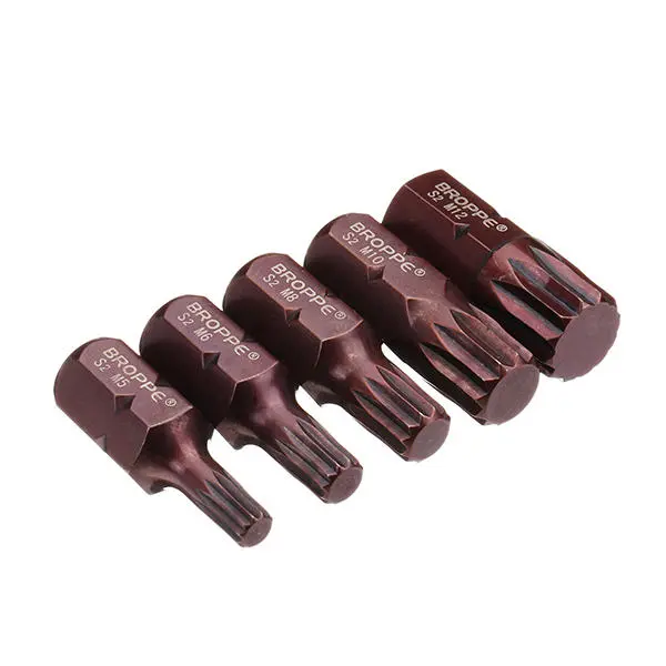 Broppe 5pcs M5-M12 30mm Star Screwdriver Bit | 10mm Hex Shank for Impact Driver
