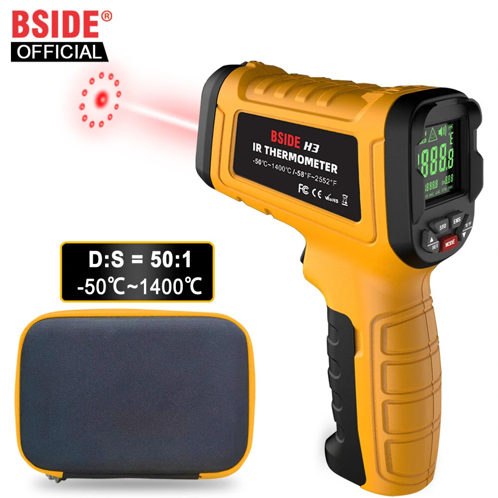 BSIDE Infrared Thermometer -50 to 1400°C | 50:1 Ratio Non-Contact Laser Pyrometer