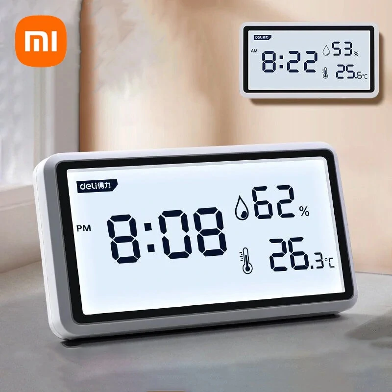 Deli Electronic Thermometer Hygrometer - High Precision 0.1° LCD Display | Indoor Weather Station with Clock