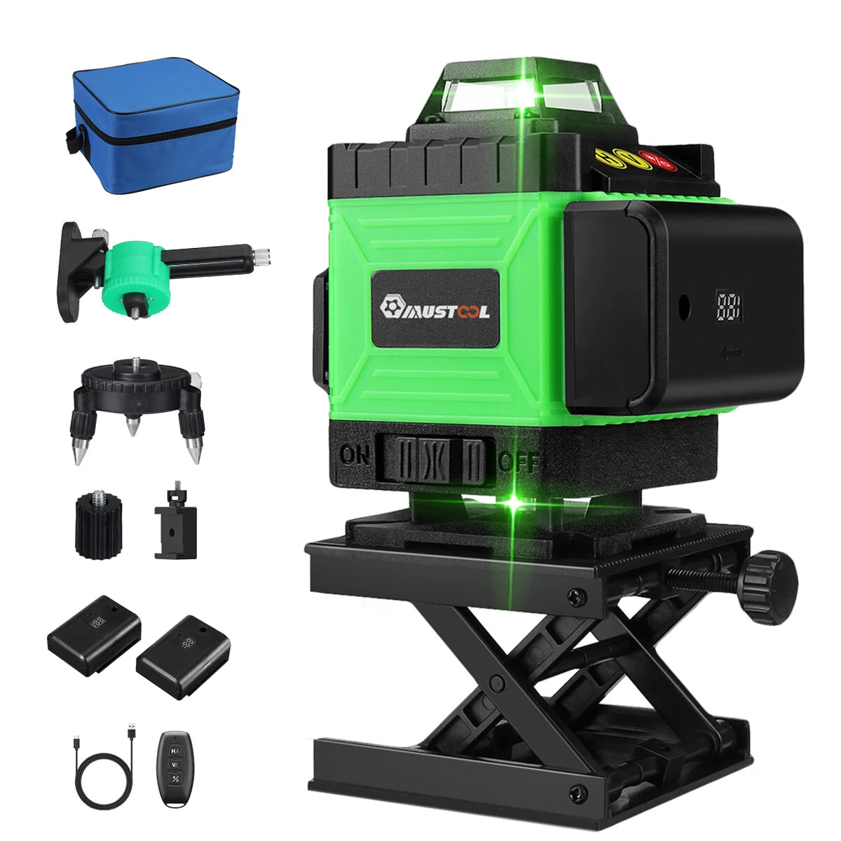 MUSTOOL 4D 16 Line Green Laser Level | Self-Leveling IP54 | 4000mAh Battery