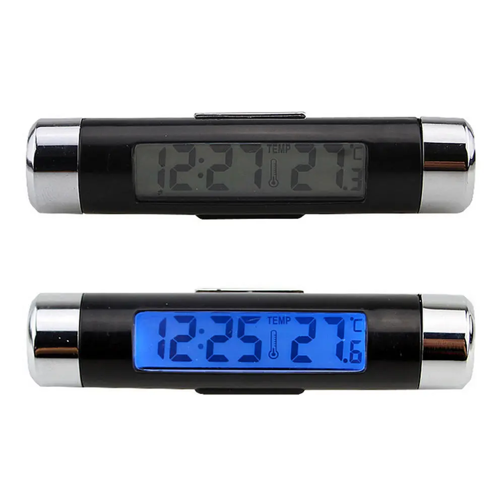 High 2 in 1 Digital LCD Hygrometer Thermometer | Car Vent Clock with Blue Backlight