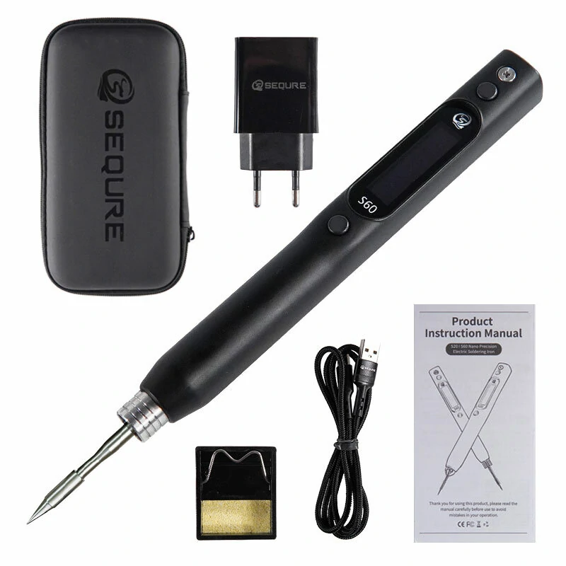SEQURE S60 DC Soldering Iron Kit - EU Plug | With Stand, Tip & Storage Bag