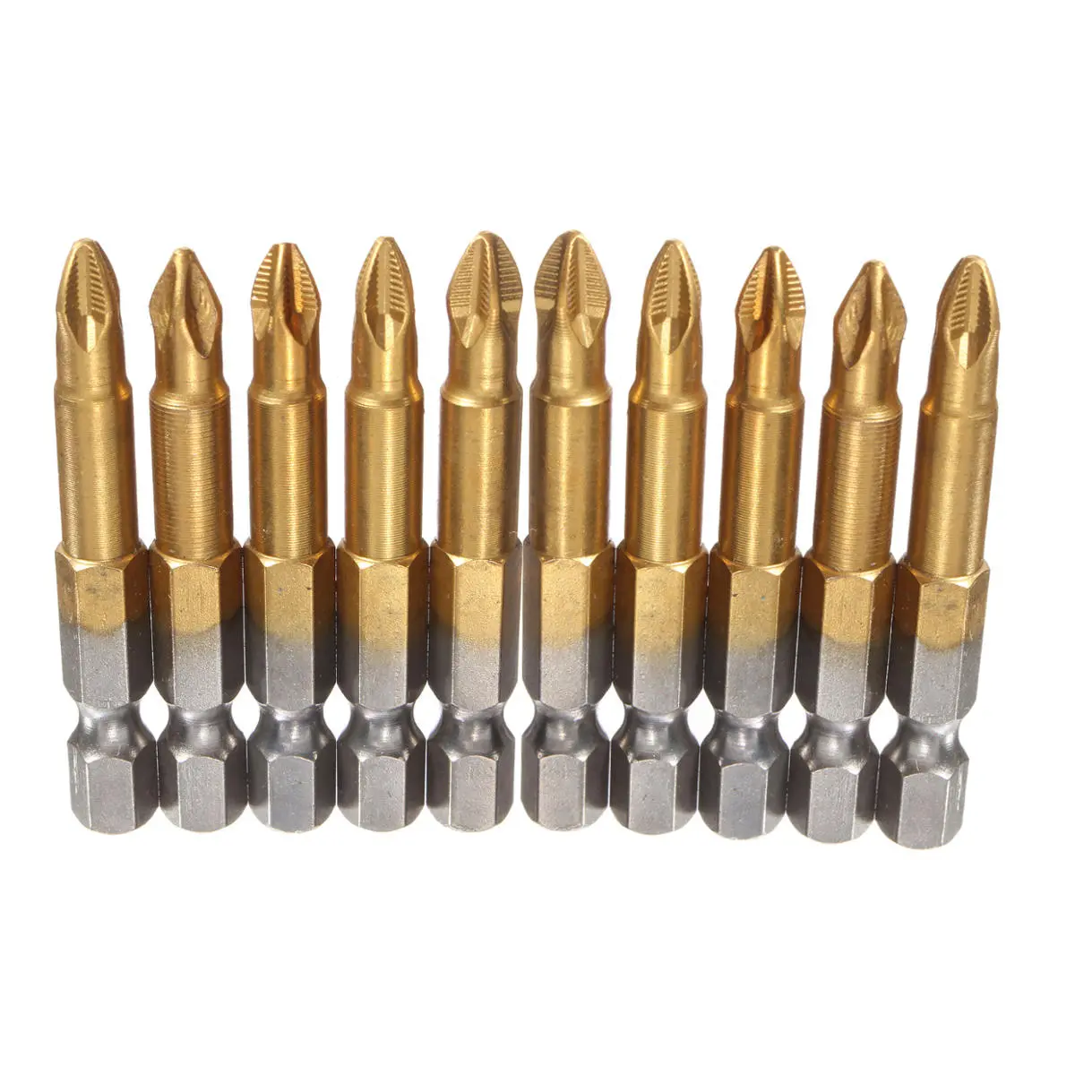 Titanium Coated PH2 Screwdriver Bit Set - 10pcs 50mm 1/4 Inch Hex Magnetic