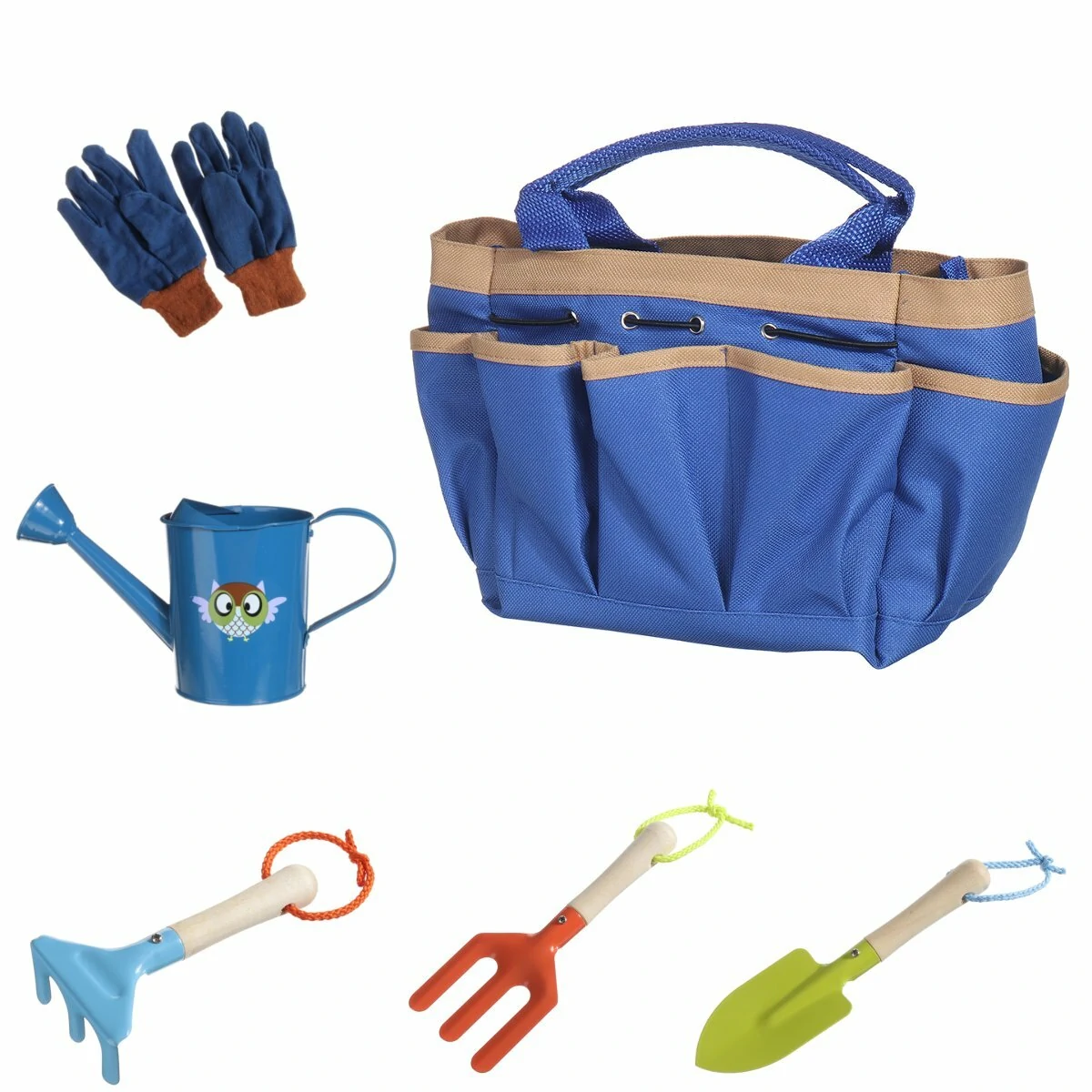 6Pcs Kids Gardening Tools Set with Tote Bag - Shovel Spade Fork for Children