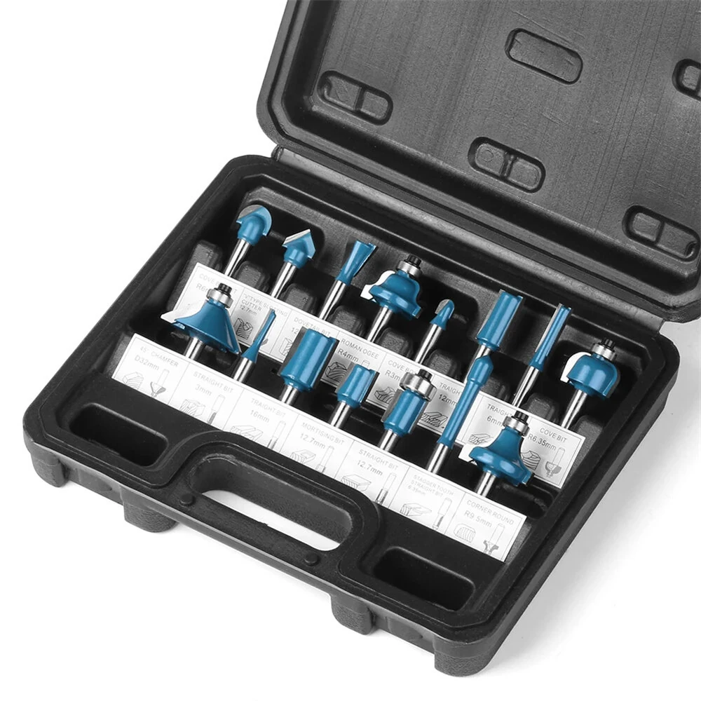 15PCS 1/4 Shank Tungsten Carbide Router Bits Set | Chamfer & Trimming Bits for CNC & Wood Engraving