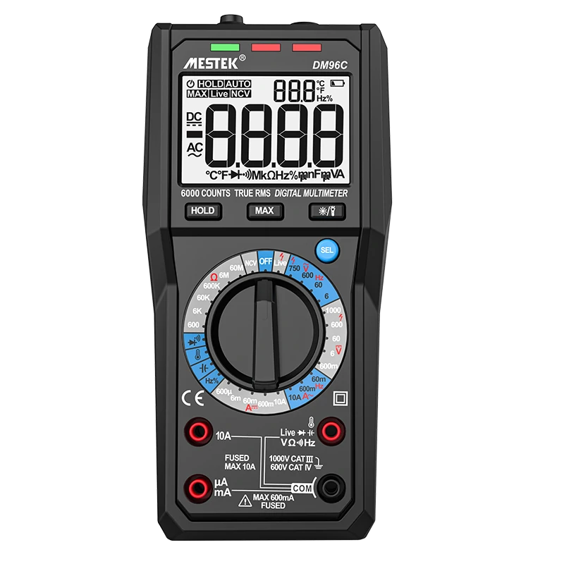 MESTEK TRMS Auto-Ranging Digital Multimeter - 1000V 10A AC/DC, NCV, Hz | Fast & Accurate