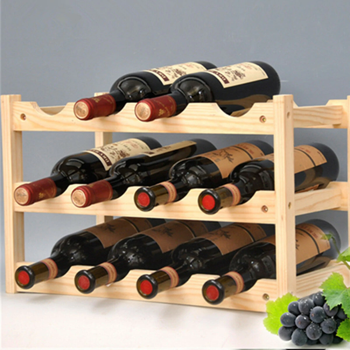Wooden Wine Rack - 12 Bottle Storage Shelf for Home Bar Cabinet Decor