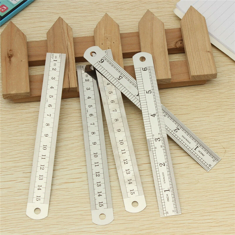 Stainless Steel Double-Sided Ruler | 15cm Metric Straight Edge - Silver