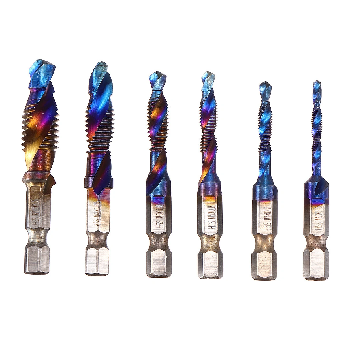 6pcs M3-M10 Blue Coated Drill Tap Bit Set | Hex Shank Deburr Countersink Bits