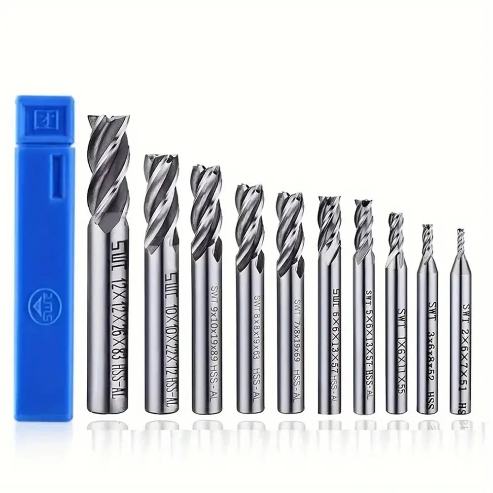 10PCS 4 Flutes End Mill Bits | 2-12mm Straight Shank | For Wood Steel Titanium