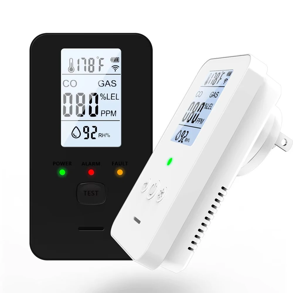 Gas Alarm - 4-in-1 Monitor for Methane, CO, Temp & Humidity | High Decibel Warning & LCD Display