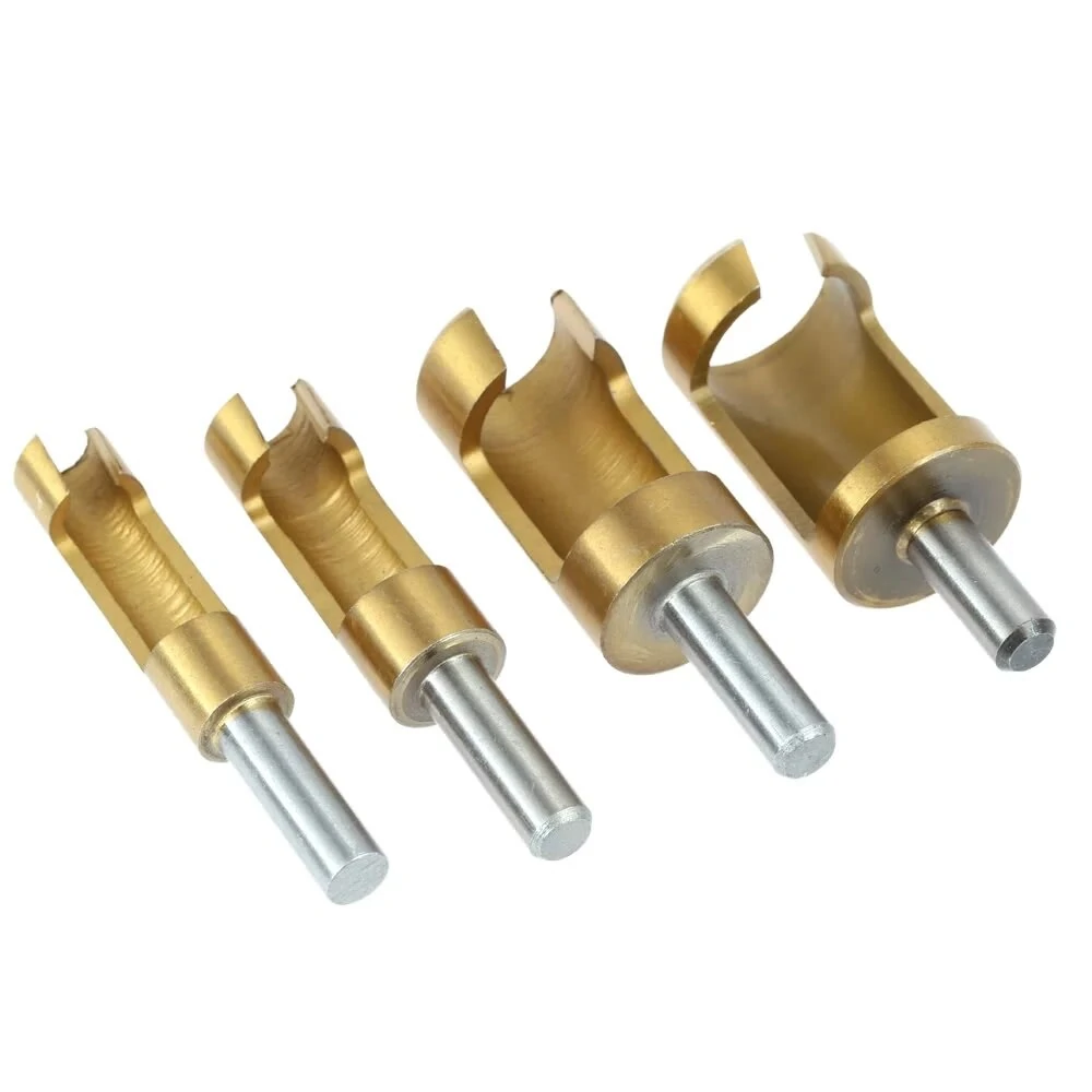 Drillpro 4pcs Titanium Coated Plug Cutters | 6/10/13/16mm Round Shank for Woodworking