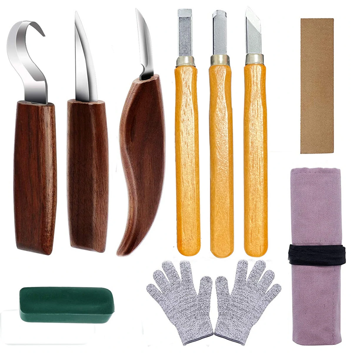 Wood Carving Tools Set - 10pcs Chisel & Engraving Supplies with Gloves