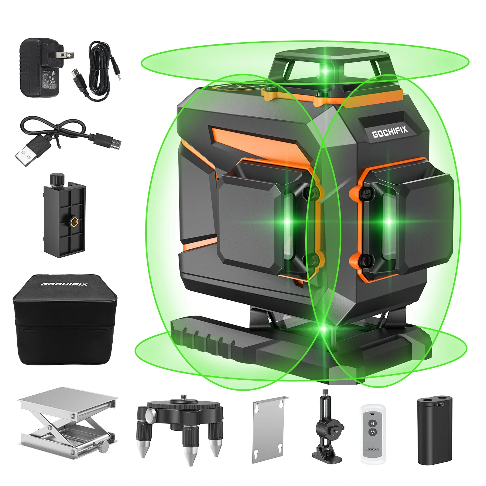 GOCHIFIX 4x360 16 Line 4D Self-Leveling Green Laser Level | 5.2Ah Battery & Remote