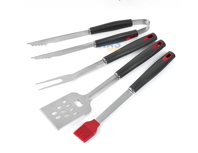 4PCS BBQ Grill Tools Kit - Stainless Steel Utensils with Brush & Tong