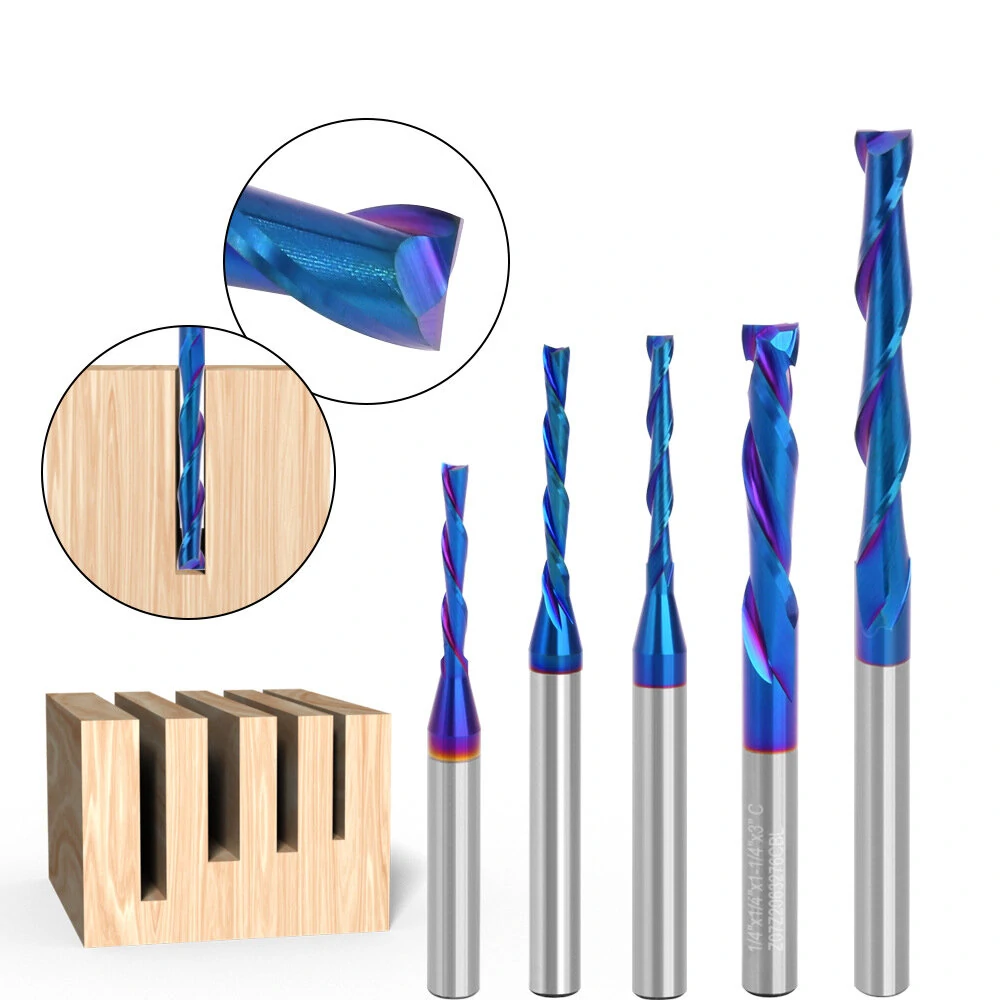 LAVIE 6.35mm 1/4 Shank Flush Trim Router Bit | Up Cut & Down Cutter | Nano Blue Coated