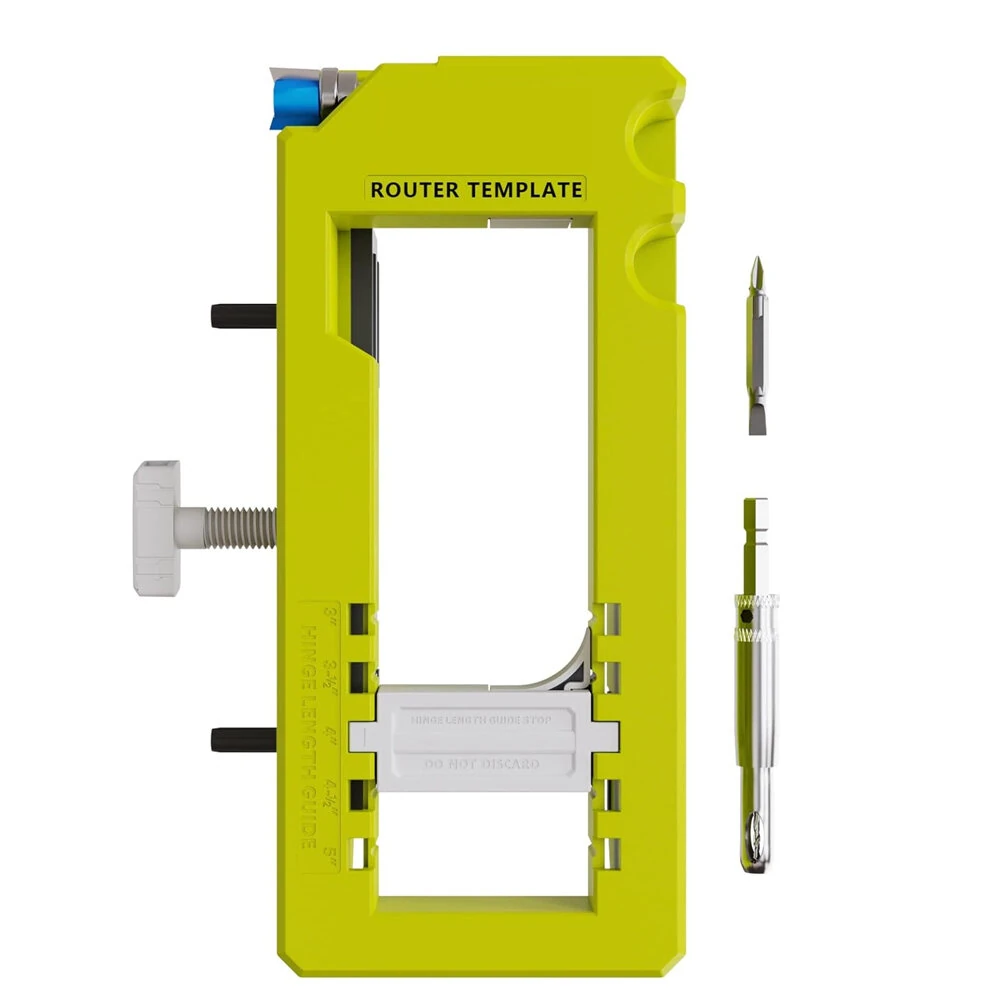Door Hinge Mortiser Kit - Router Template for 3-5in Hinges | Adjustable Depth