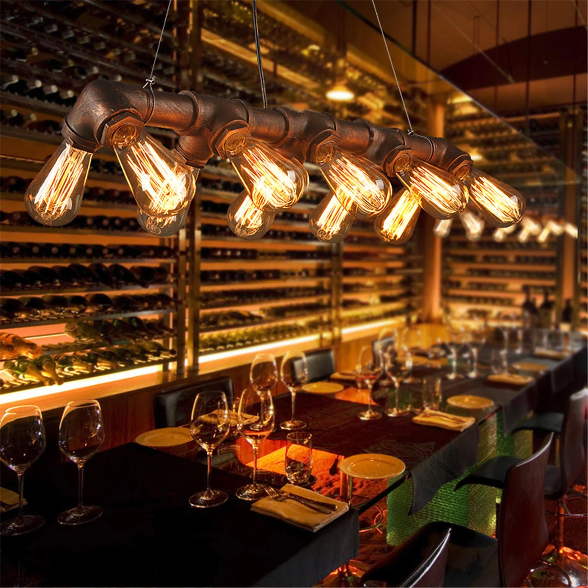 Industrial Pendant Light - 10 Head Ceiling Lamp for Cafe Restaurant