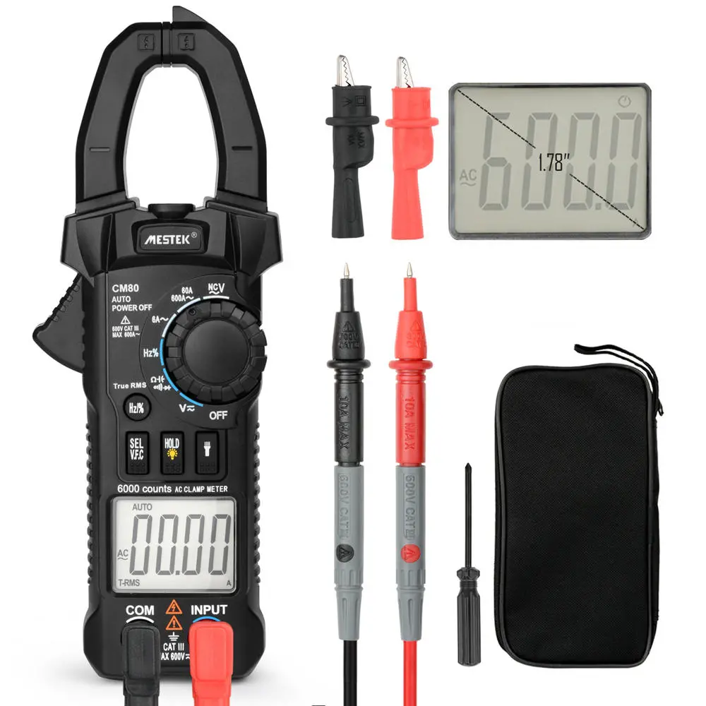 MESTEK CM80 Clamp Multimeter - 6000 Count Digital AC/DC Diagnostic Tool