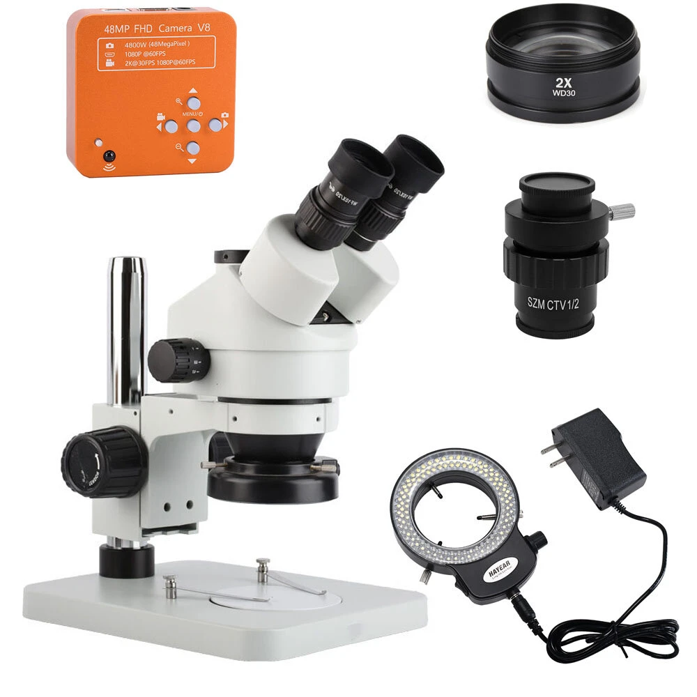 HAYEAR 7X-90X Trinocular Stereo Microscope | 48MP Camera | 1080P LED Illumination