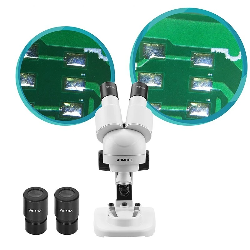 AOMEKIE 20X Binocular Stereo Microscope | LED Illumination for PCB Repair & Soldering