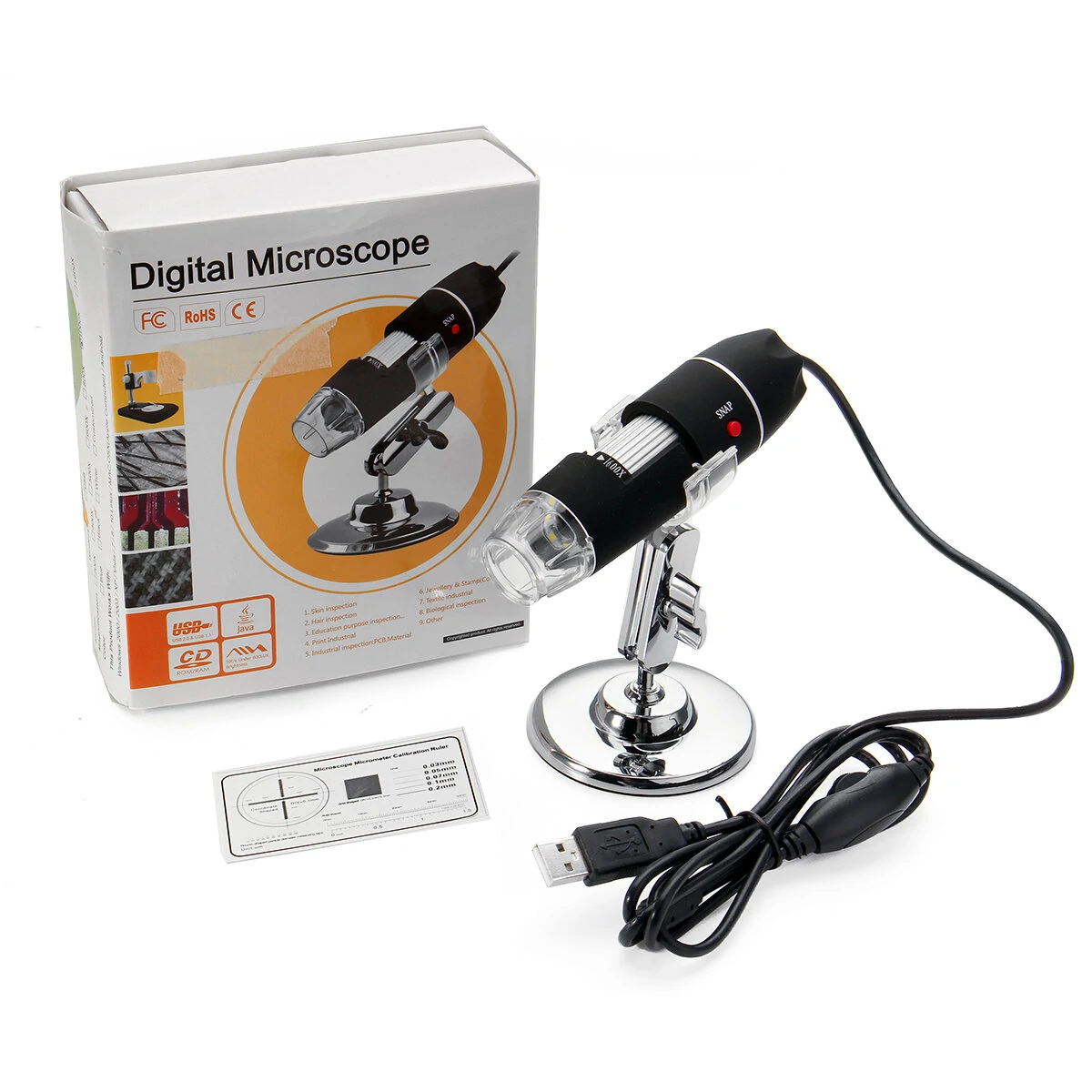 1600X Zoom USB Digital Microscope | 8 LED Lights & Bracket | Handheld Endoscope