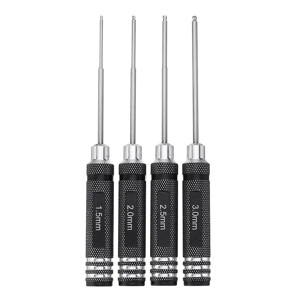 Drillpro HSS Ball Screwdrivers Tool Kit - 4pcs H1.5 to 3.0mm Black Repair Set