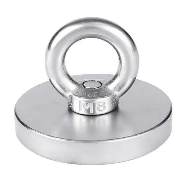 60mm Neodymium Recovery Magnet - 304 Stainless Steel Ring | Strong Pull Magnet