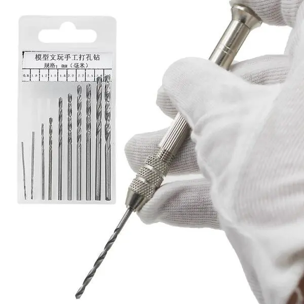 Mini Hand Drill Kit 0.5-3.0mm with 10pc Twist Drill Bits | Wood Bodhi Plastic