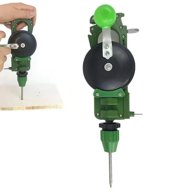 Manual Hand Crank Drill & Hole Punch Tool - Multi-Purpose for Wood & Glass - Lightweight Portable Metal ABS