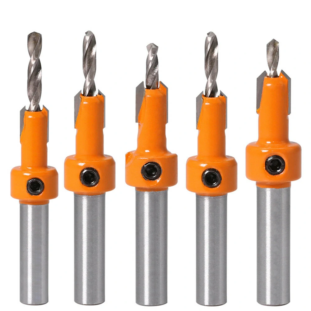 Drillpro 5Pcs Carbide Countersink Bit Set | 8mm Shank HSS Wood Router Bits