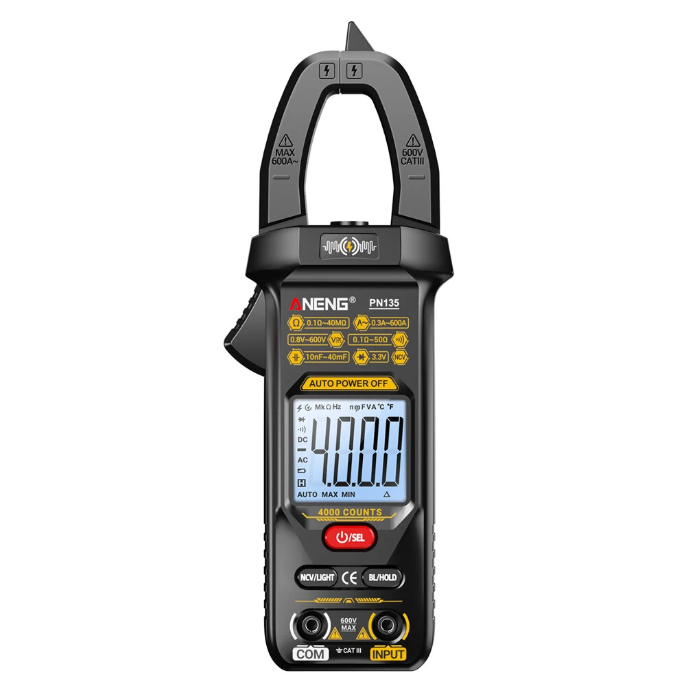 ANENG PN135 Digital Clamp Meter - 600A AC/DC 4000 Counts | NCV Flashlight & Data Hold