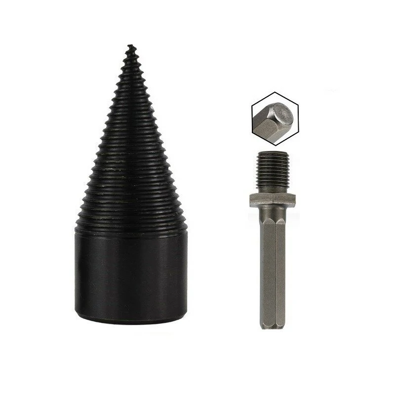 Wood Splitter Firewood Drill Bit - 42mm Heavy Duty Electric Splitting Drill | Hex Shank & Removable Cone