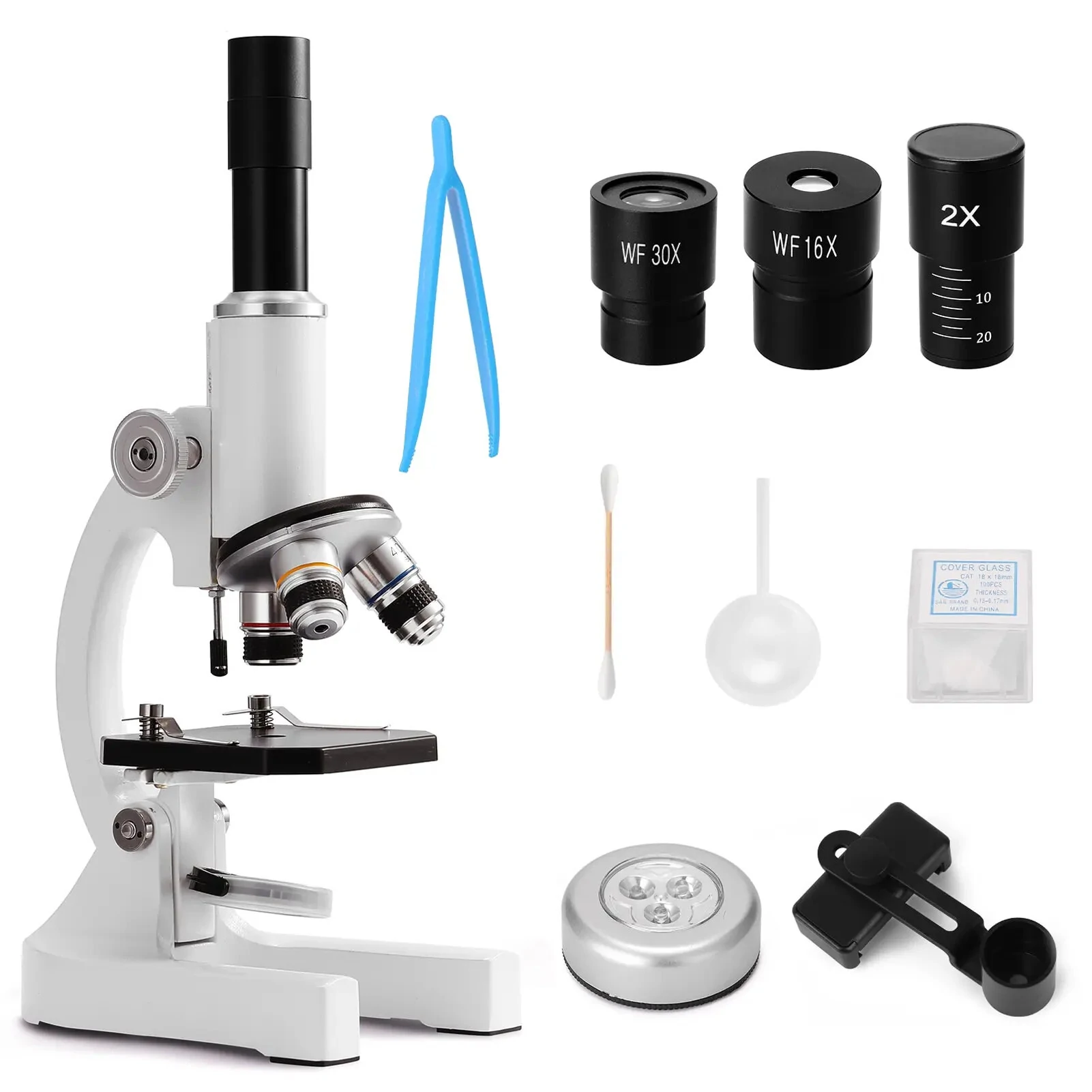 Monocular Digital Microscope 64X-2400X | Adjustable Zoom & Phone Holder | Fill Light for Science Education