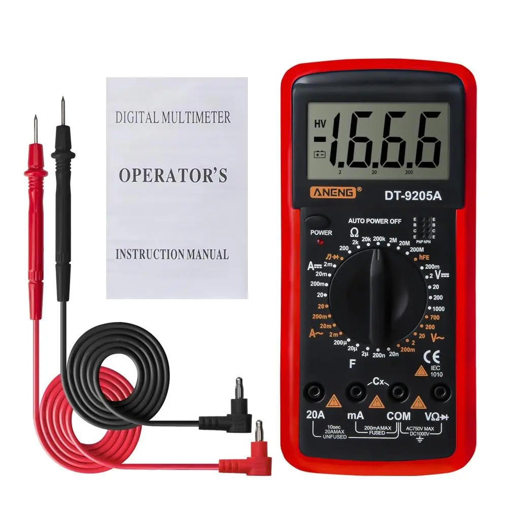 ANENG DT9205A Digital Multimeter - Transistor Tester with Backlight & ESR