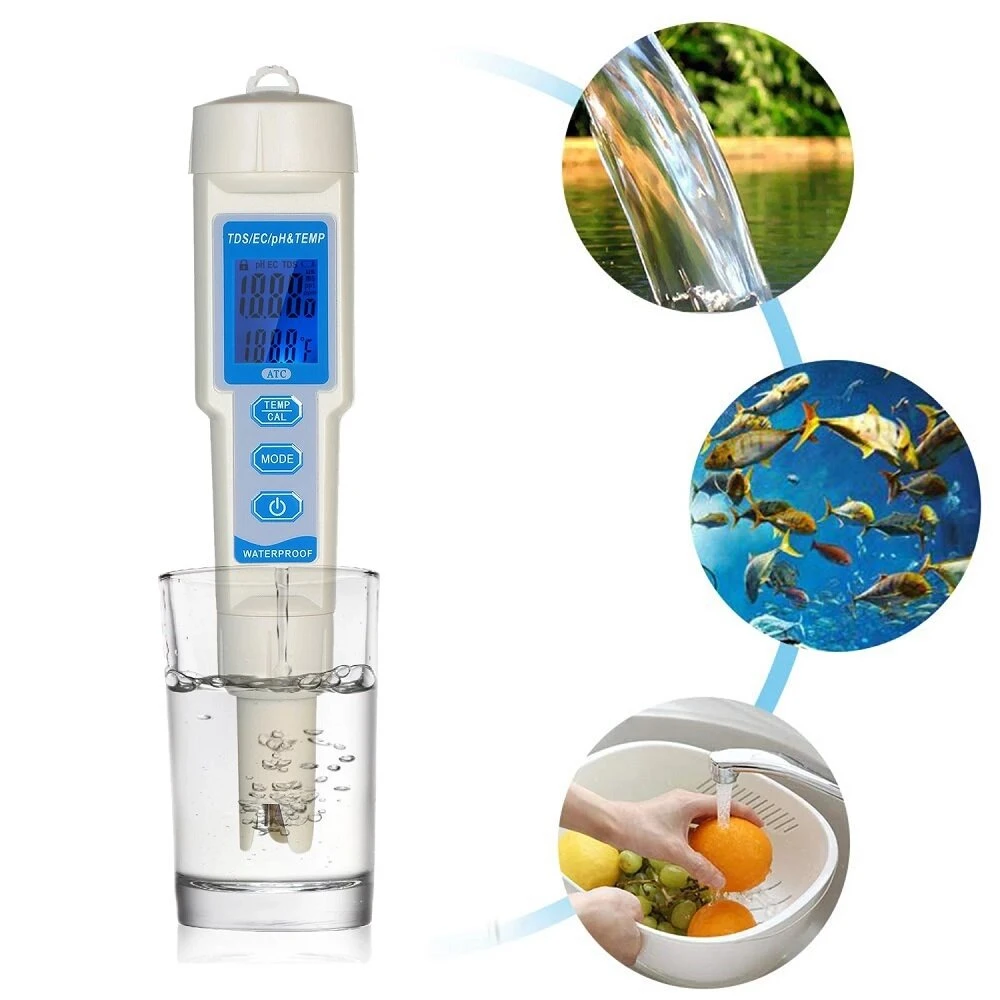 4-in-1 Water Quality Tester Pen - PH/EC/TDS & Temperature Meter with ATC