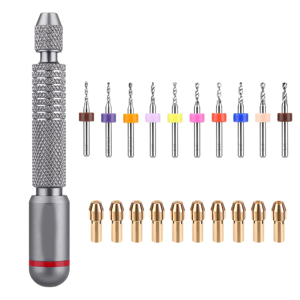 Mini Pin Vise Hand Drill Set - 10 Chuck & Drill Bits | Precision 360 Rotation for Jewelry & Model Making